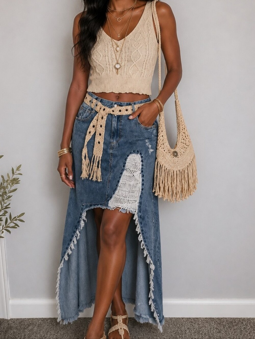 Entire POL outfit! Crop Top, Denim Skirt And Belt! Size S/M NWOT